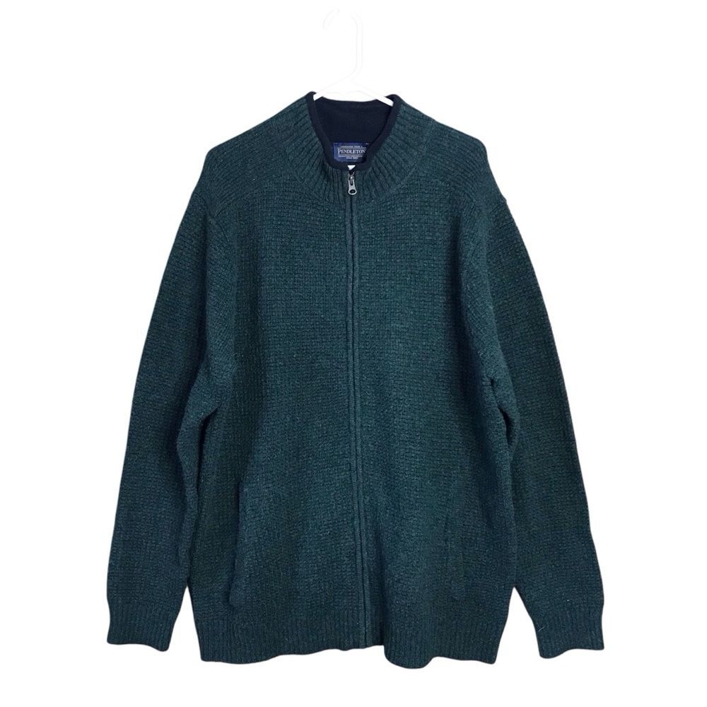 Pendleton Mens Green 100% Shetland Wool Full Zip Sweater Size XL